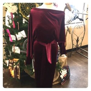 Velvet burgundy pants romper